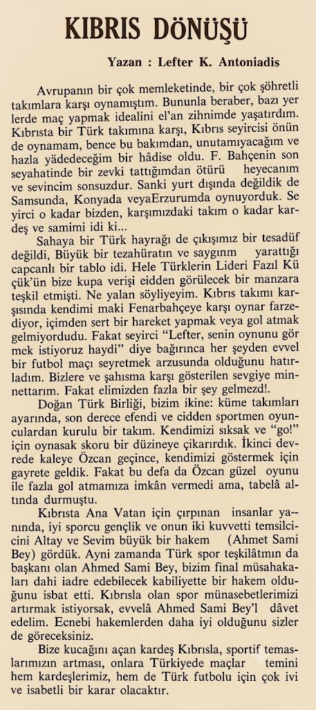 Lefter'in Unutamadığı Kıbrıs Ziyareti!