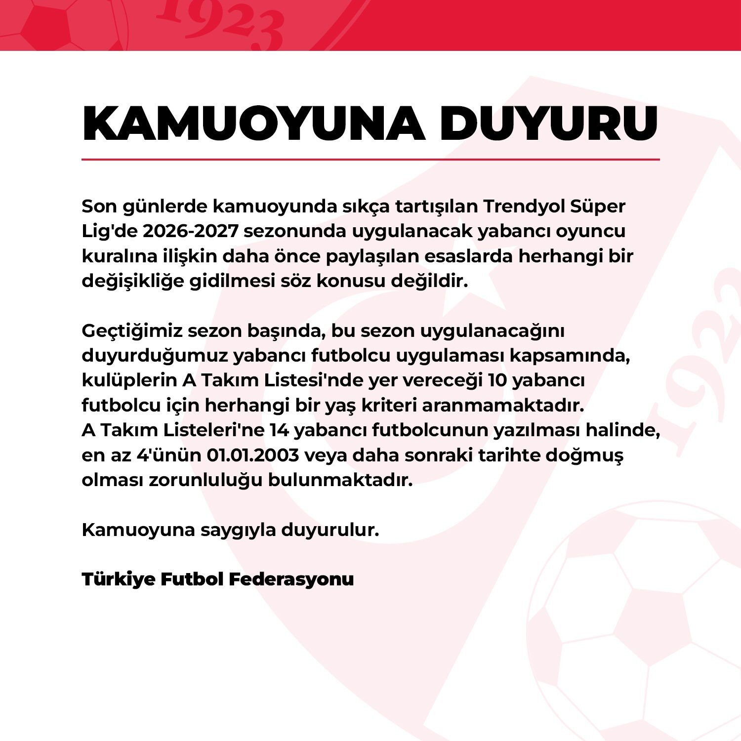 Tff Noktayı Koydu! Yabancı Kuralı Değişmeyecek