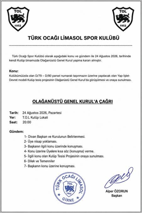 Türk Ocağı Limassol'dan Genel Kurul Kararı-1
